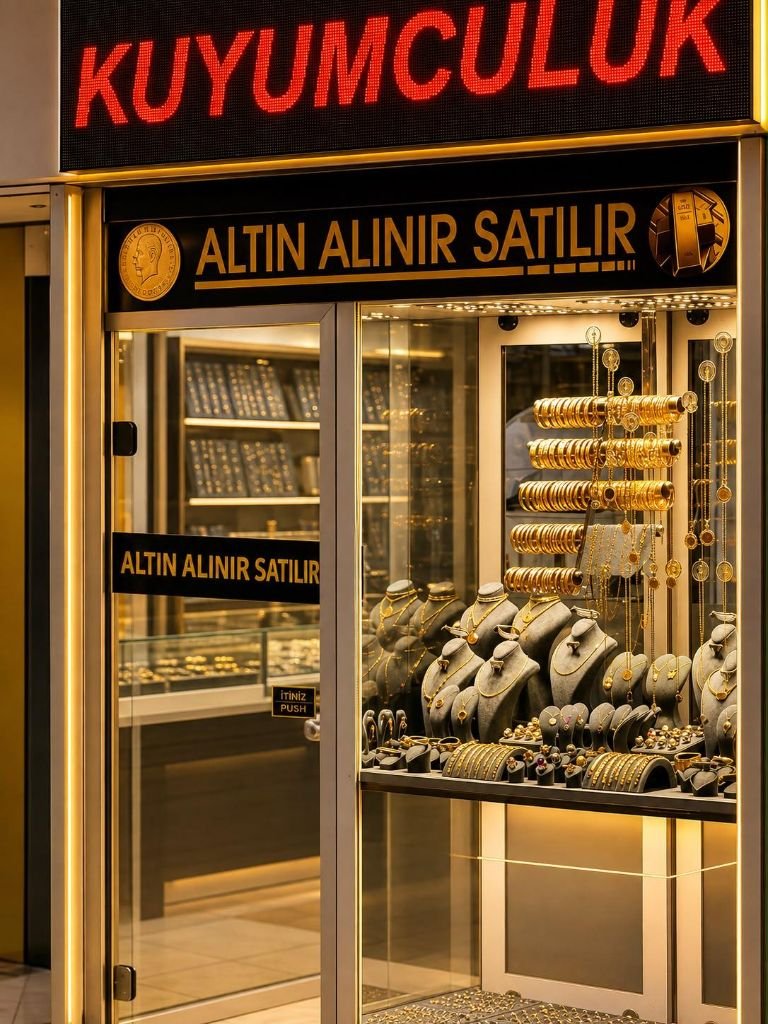 Çelebioğlu Kuyumculuk vitrini – 22 ayar bilezik ve altın kolye koleksiyonu, Perpa Şişli